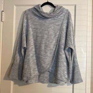 Beautiful blue gray and white knit cowl neck sweater